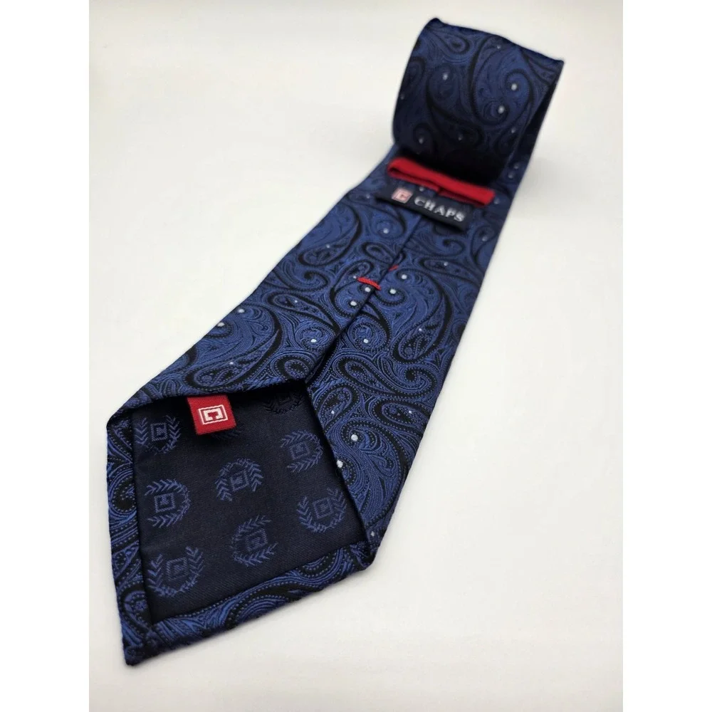 Chaps Ralph Lauren Men's Blue Black Paisley 100% Silk Tie 58